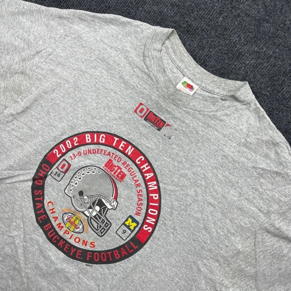 Fruit of the Loom Ohio State Buckeyes 2002 Big Ten Champions T-Shirt Gray XL Y2K